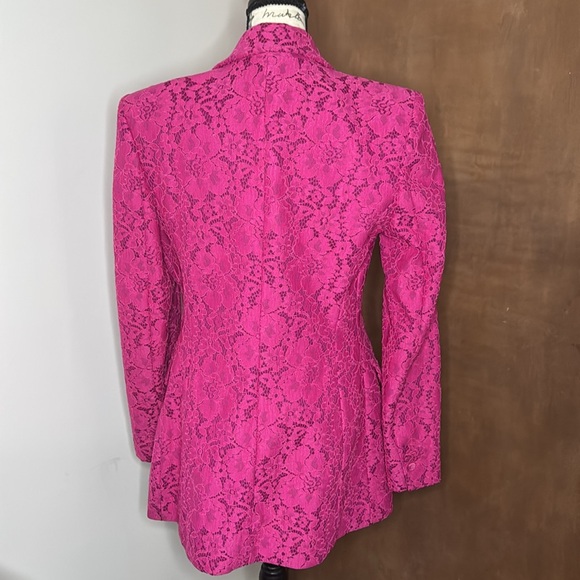 ZARA Tailored Lace Floral Blazer | Fuchsia | M - Picture 4 of 15